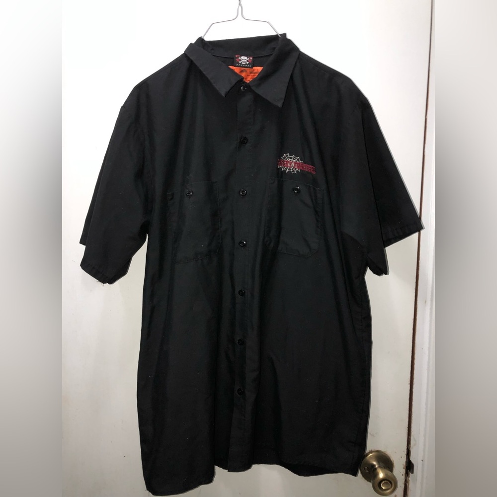 VTG Lucky 13 Red Kap Mechanic Shirt Men Large Black Hot Rat Rod Work Rockabilly